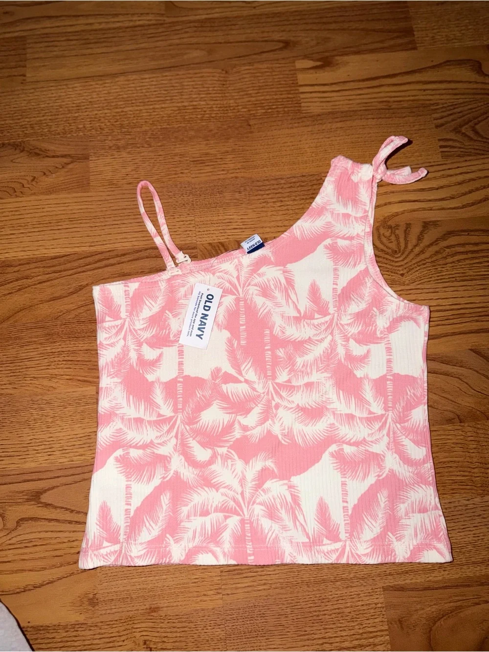 Old Navy Girls Pink Palm-Print One-Shoulder Tank Top